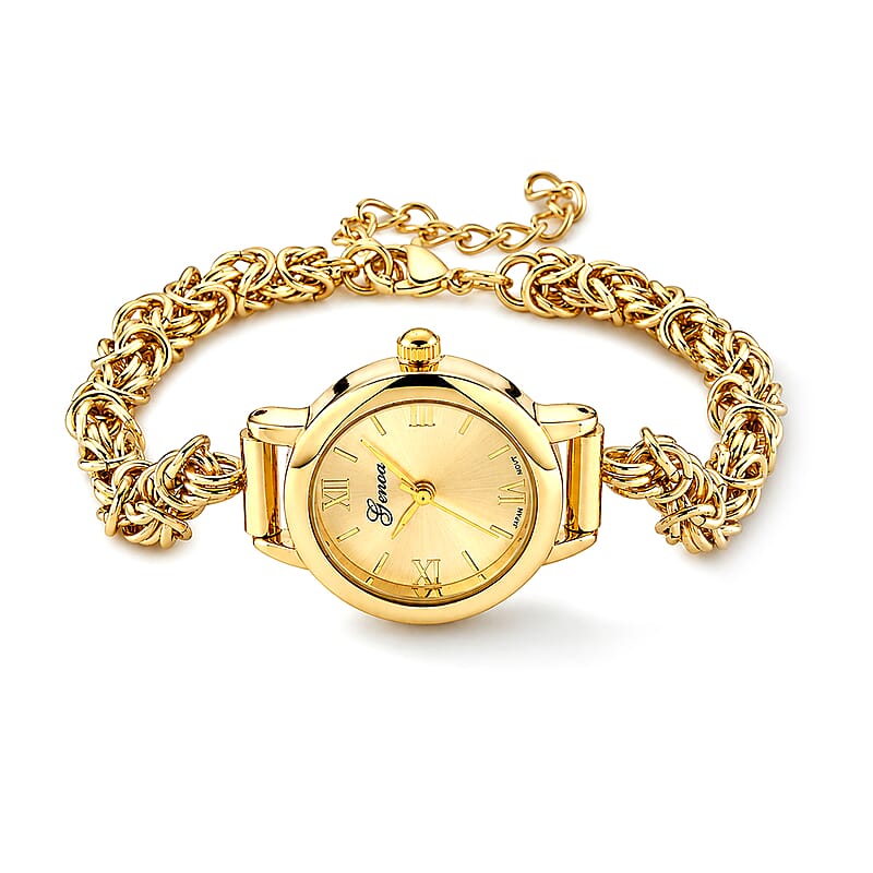 Genoa PC21S Japan Movement Watch with ION Plated YG Stainless Steel Byzantine Chain Strap (7.5-8.5 In)