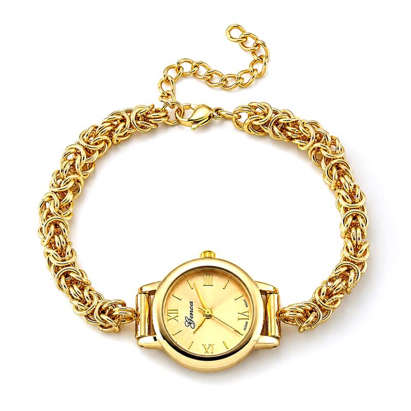 Genoa PC21S Japan Movement Watch with ION Plated YG Stainless Steel Byzantine Chain Strap (7.5-8.5 In)