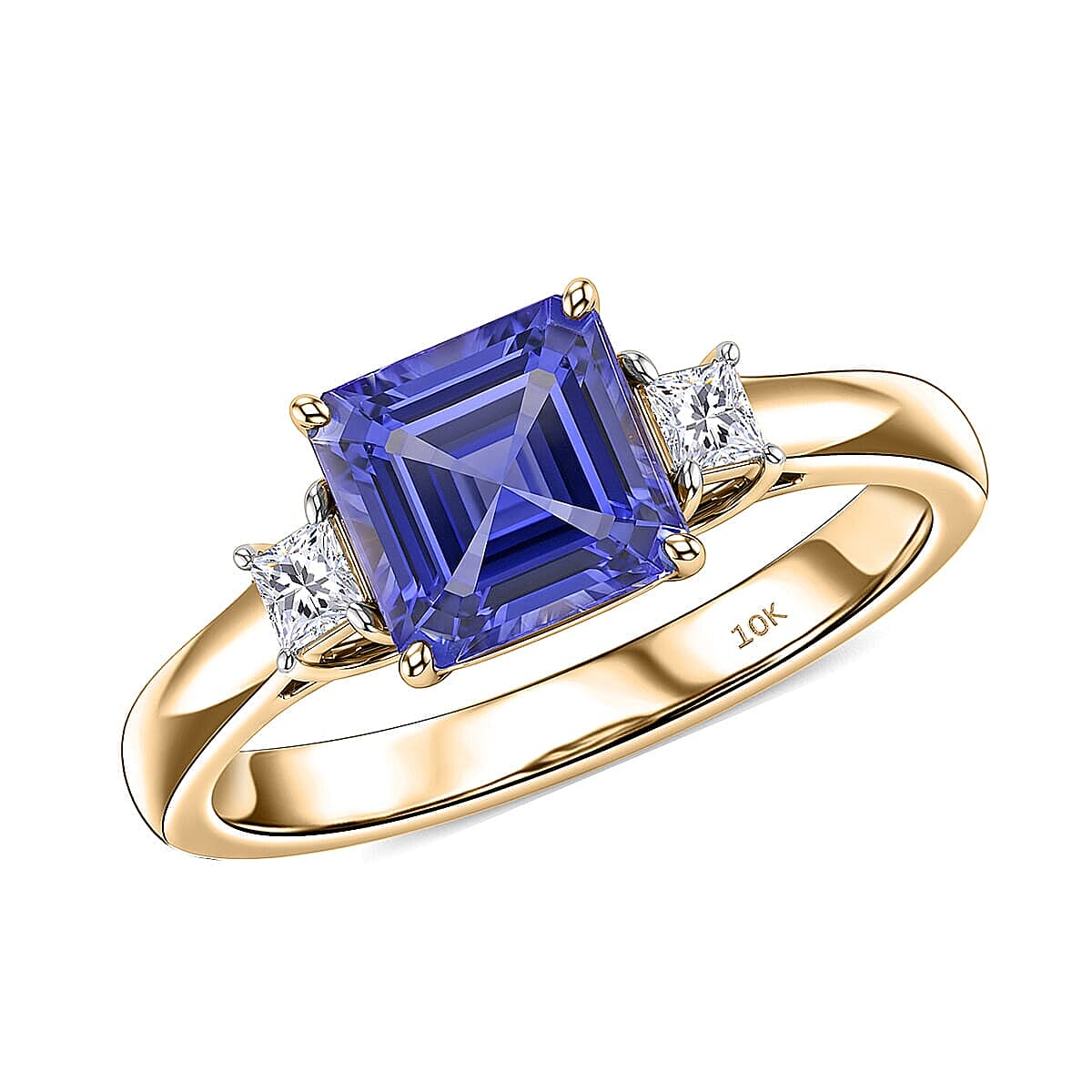10K Yellow Gold Premium Tanzanite, Lab Grown Diamond (E-F, VS) (0.18 cts) Ring (Size 10.0) 1.80 ctw