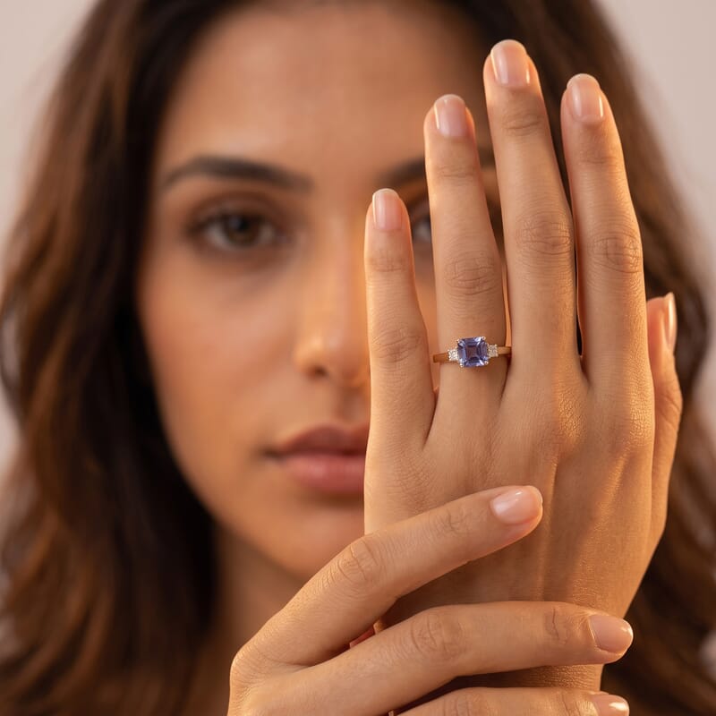 Premium Tanzanite and Luxuriant Lab Grown Diamond E-F VS 1.80 ctw Royal Blue Ring in 10K Yellow Gold (Size  10.0)