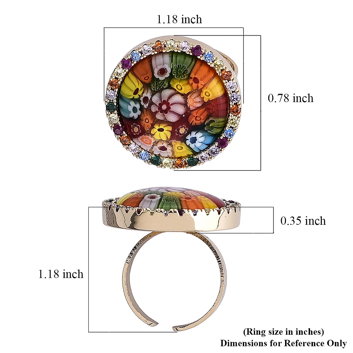 Multi Color Murano Style and Simulated Multi Color Diamond Ring in ION Plated YG (6.00-10.00) image number 5