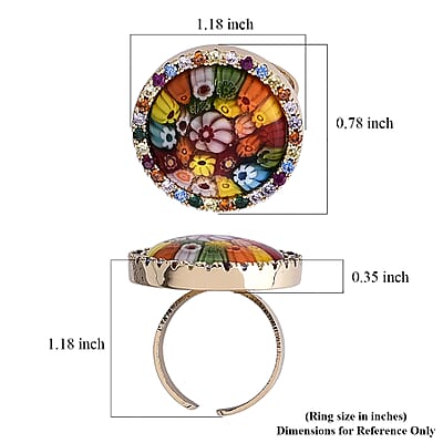 Multi Color Murano Style and Simulated Multi Color Diamond Ring in ION Plated YG (6.00-10.00)