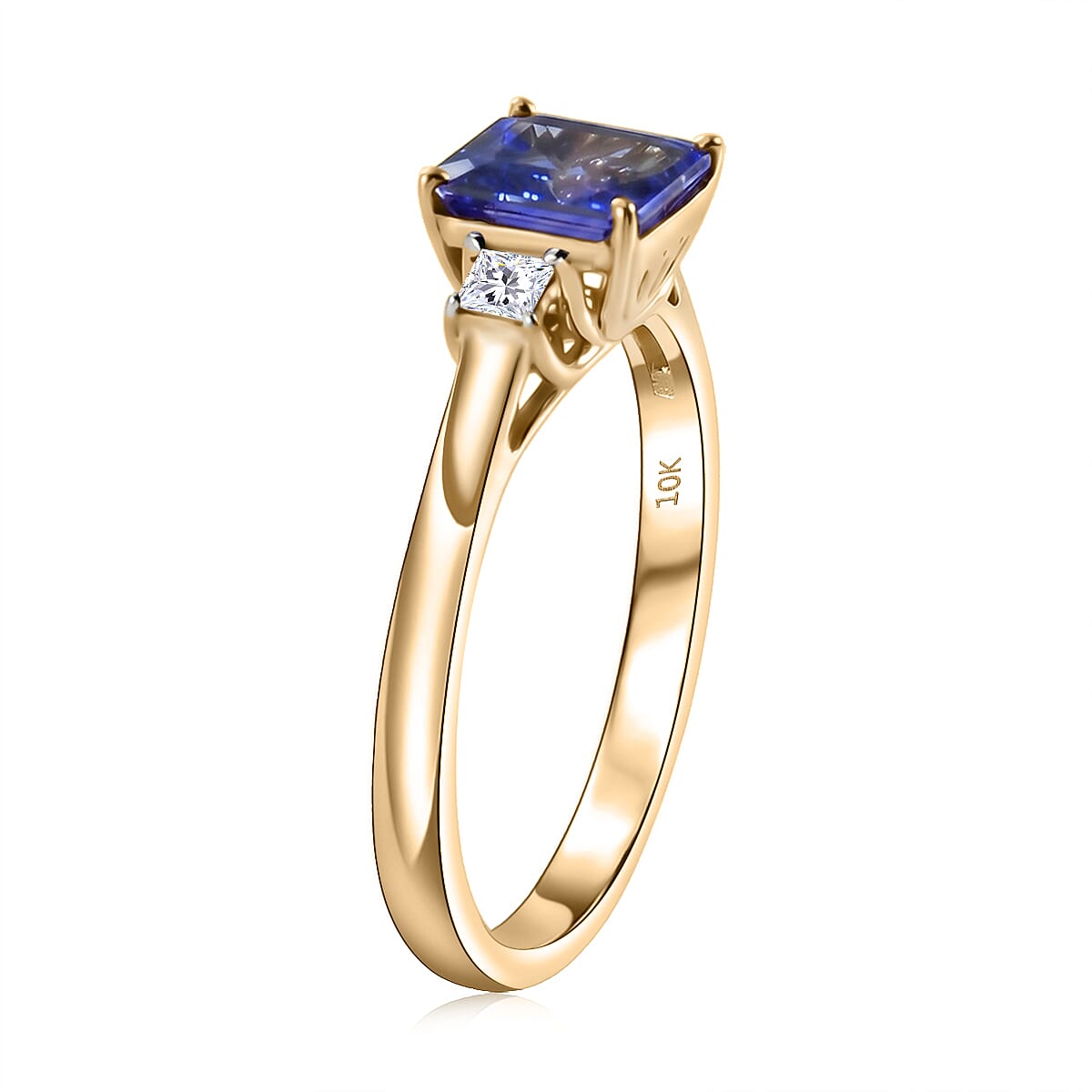 Premium Tanzanite and Luxuriant Lab Grown Diamond E-F VS 1.80 ctw Royal Blue Ring in 10K Yellow Gold (Size  6.0) image number 3