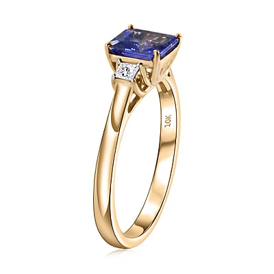 Premium Tanzanite and Luxuriant Lab Grown Diamond E-F VS 1.80 ctw Royal Blue Ring in 10K Yellow Gold (Size 6.0)