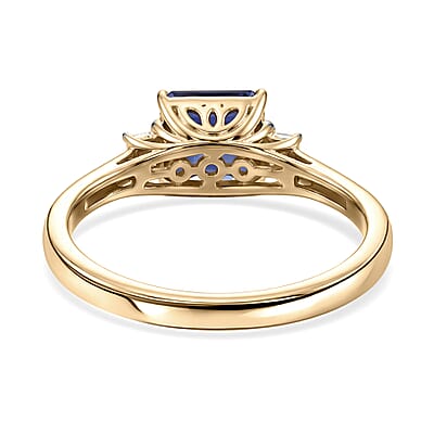 Premium Tanzanite and Luxuriant Lab Grown Diamond E-F VS 1.80 ctw Royal Blue Ring in 10K Yellow Gold (Size 6.0)
