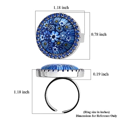 Blue Color Murano Style and Simulated Blue Diamond Ring in ION Plated YG (6.00-10.00)