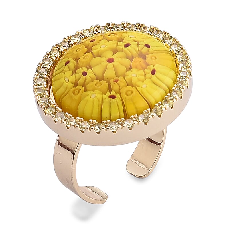 Yellow Color Murano Style and Simulated Yellow Diamond Ring in ION Plated YG (6.00-10.00)
