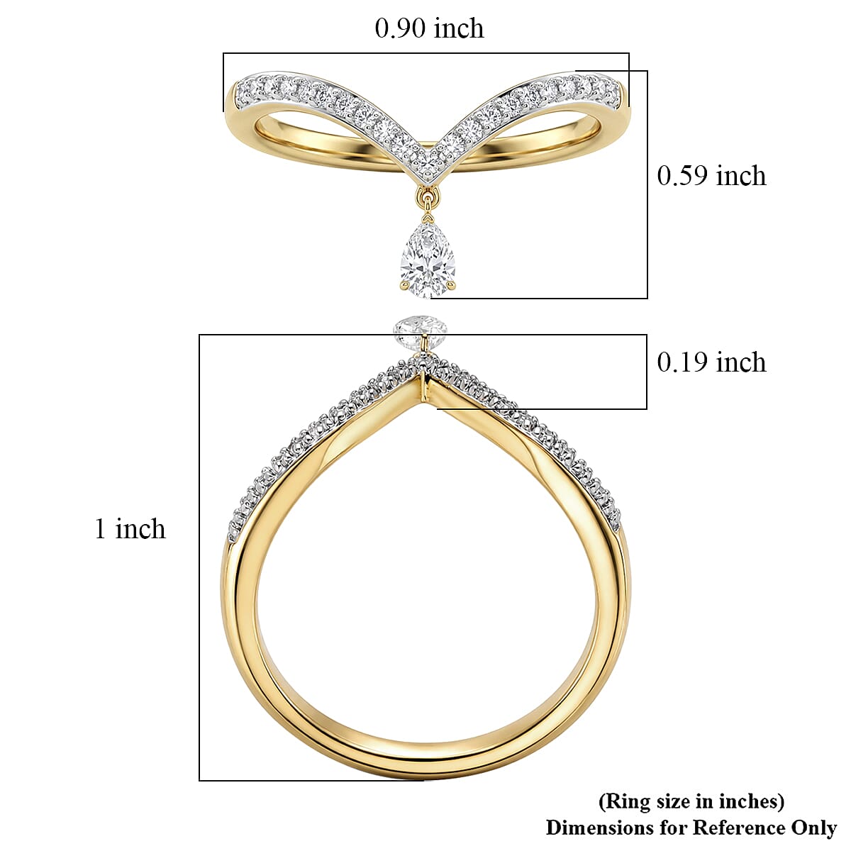 Luxuriant Lab Grown Diamond E-F VS 0.25 ctw Chevron Falling Star Ring in 18K Vermeil Yellow Gold Over Sterling Silver (Size 7.0)