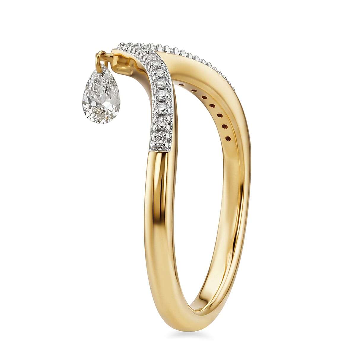 Luxuriant Lab Grown Diamond E-F VS 0.25 ctw Chevron Falling Star Ring in 18K Vermeil Yellow Gold Over Sterling Silver (Size 8.0)