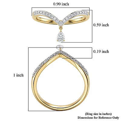 Luxuriant Lab Grown Diamond E-F VS 0.25 ctw Chevron Falling Star Ring in 18K Vermeil Yellow Gold Over Sterling Silver (Size 9.0)