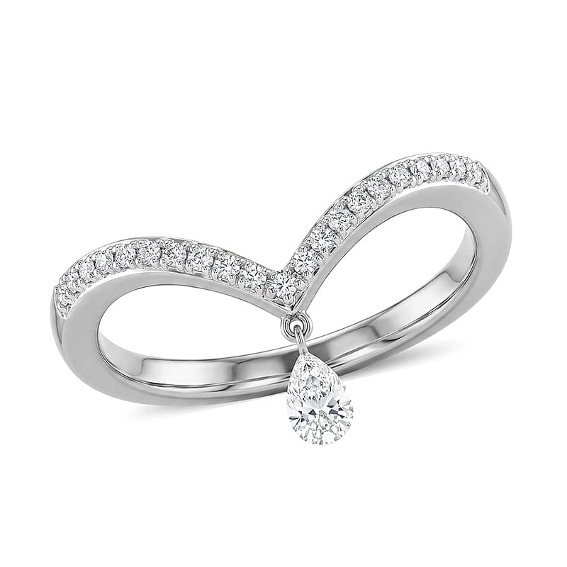 Nude Collection Luxuriant Lab Grown Diamond (E-F,  6.0)  0.25 ctw Chevron Falling Star Ring in Rhodium Over Sterling Silver (Size 10.0)