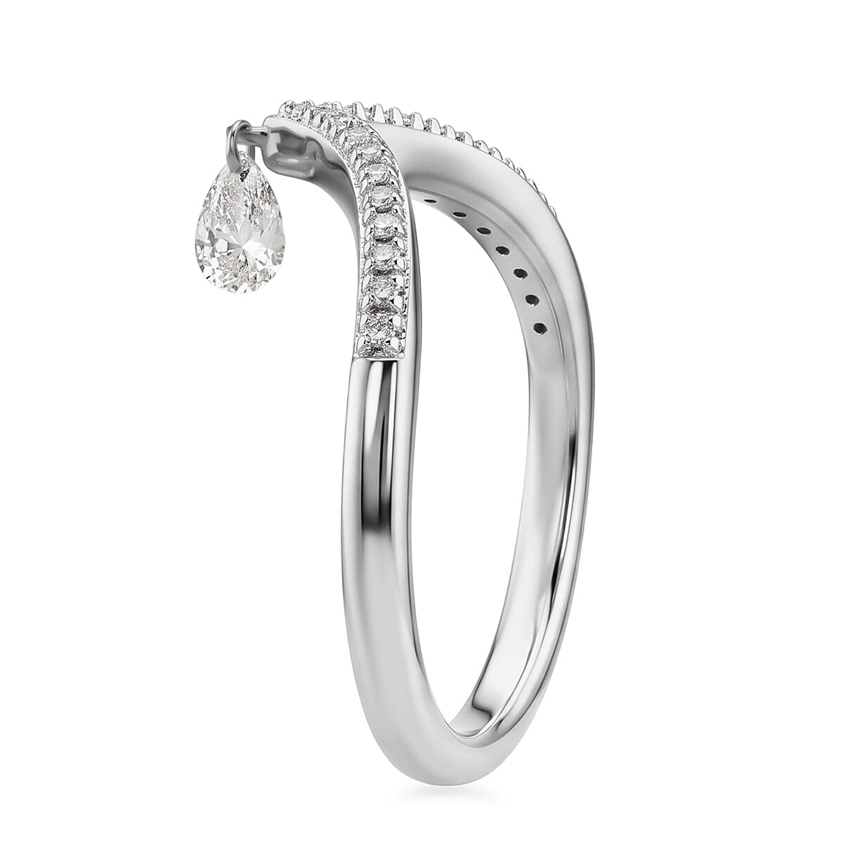 Luxuriant Lab Grown Diamond E-F VS 0.25 ctw Chevron Falling Star Ring in Rhodium Over Sterling Silver (Size 6.0)