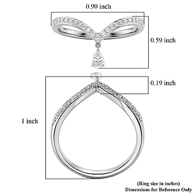 Nude Collection Luxuriant Lab Grown Diamond (E-F,  6.0)  0.25 ctw Chevron Falling Star Ring in Rhodium Over Sterling Silver (Size 10.0)