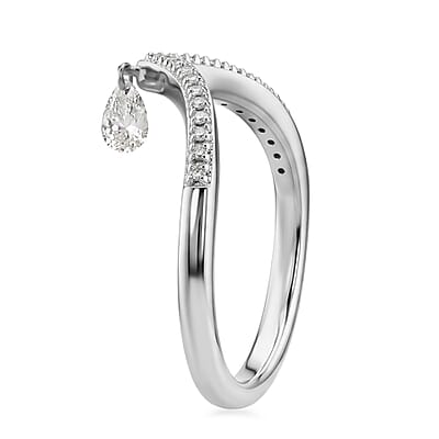 Nude Collection Luxuriant Lab Grown Diamond (E-F,  8.0)  0.25 ctw Chevron Falling Star Ring in Rhodium Over Sterling Silver (Size 10.0)
