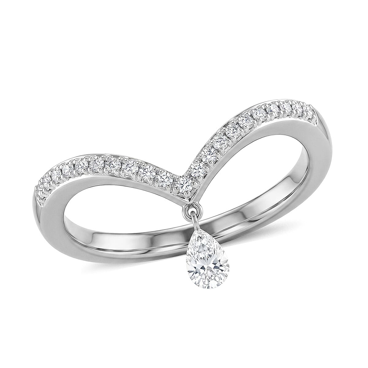 Nude Collection Luxuriant Lab Grown Diamond (E-F,  9.0)  0.25 ctw Chevron Falling Star Ring in Rhodium Over Sterling Silver (Size 10.0)