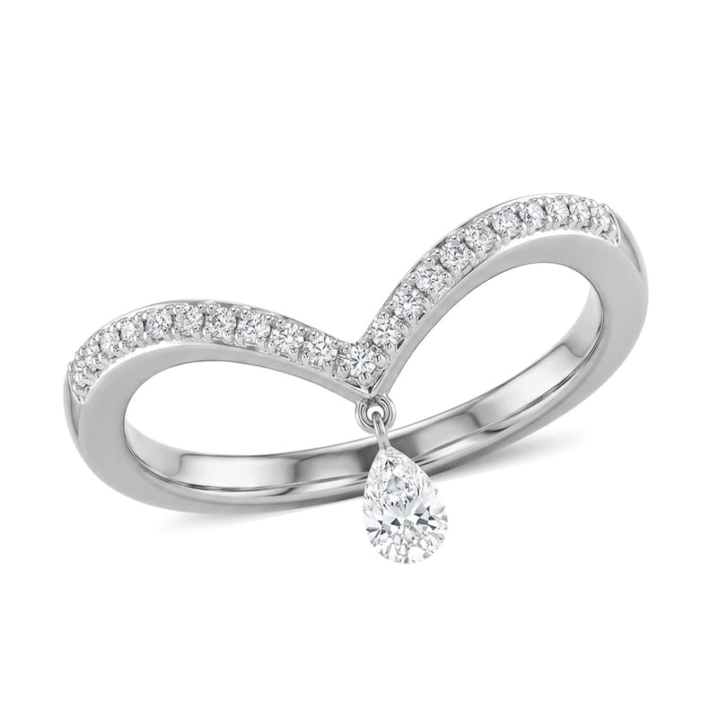 Nude Collection Luxuriant Lab Grown Diamond (E-F,  9.0)  0.25 ctw Chevron Falling Star Ring in Rhodium Over Sterling Silver (Size 10.0)