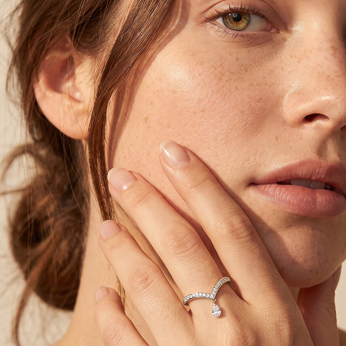 Nude Collection Luxuriant Lab Grown Diamond (E-F,  9.0)  0.25 ctw Chevron Falling Star Ring in Rhodium Over Sterling Silver (Size 10.0)