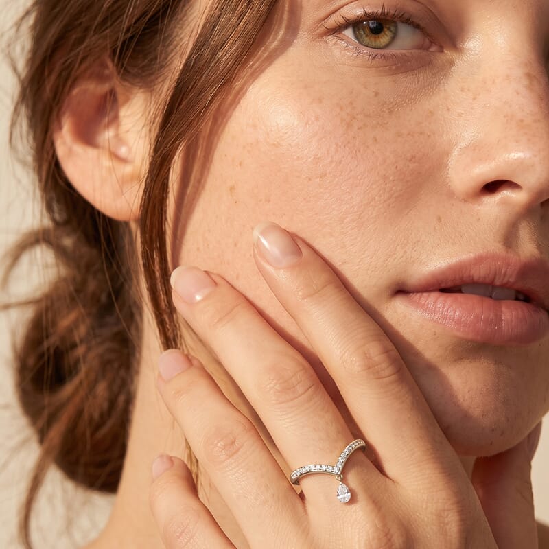 Nude Collection Luxuriant Lab Grown Diamond (E-F,  9.0)  0.25 ctw Chevron Falling Star Ring in Rhodium Over Sterling Silver (Size 10.0)