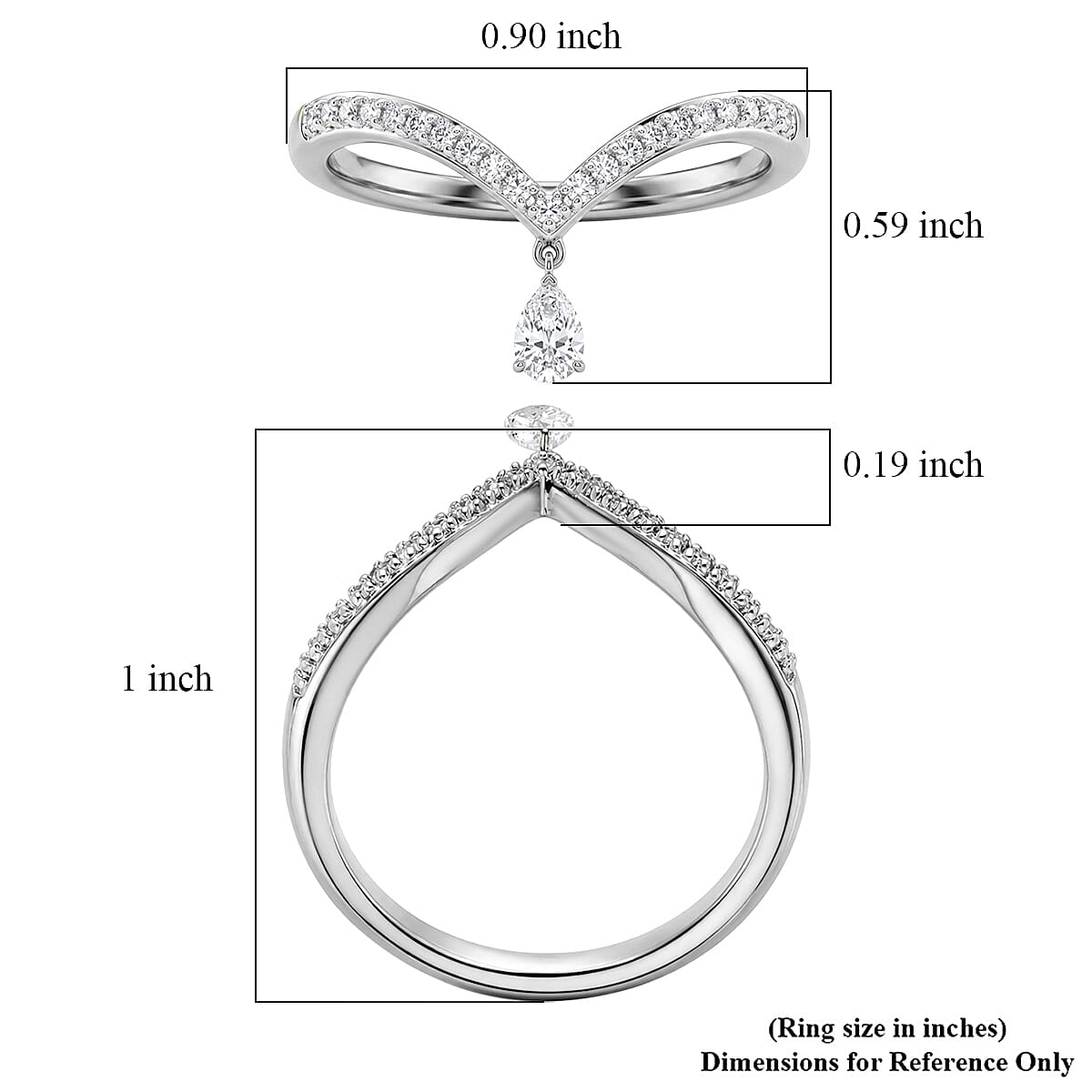 Nude Collection Luxuriant Lab Grown Diamond (E-F,  9.0)  0.25 ctw Chevron Falling Star Ring in Rhodium Over Sterling Silver (Size 10.0)