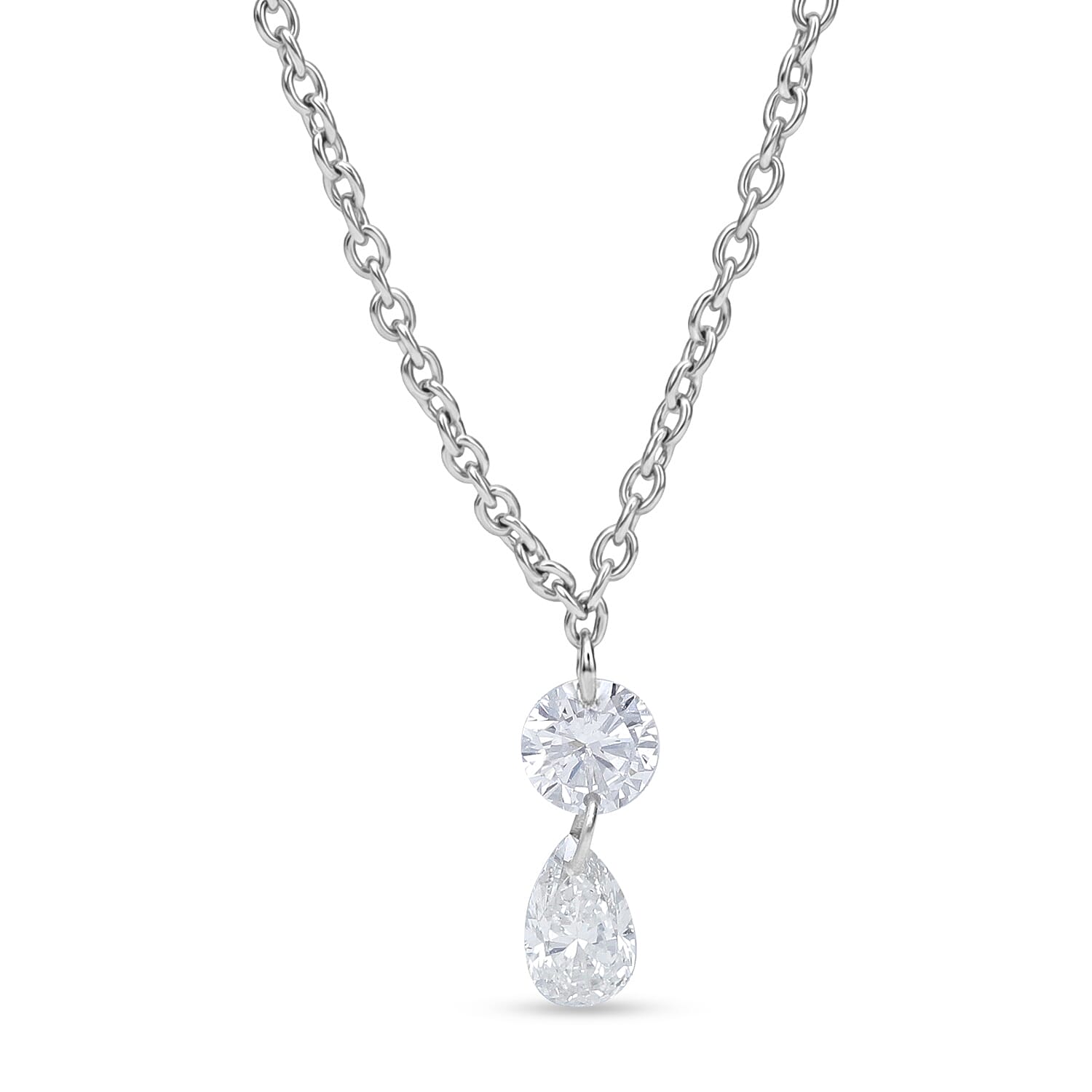 Nude Collection Luxuriant Lab Grown Diamond E-F VS 1.00 ctw Rainfall Necklace in Rhodium Over Sterling Silver (20-22 Inches)