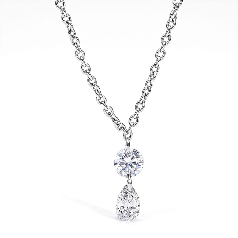 Nude Collection Luxuriant Lab Grown Diamond E-F VS 1.00 ctw Rainfall Necklace in Rhodium Over Sterling Silver (20-22 Inches)