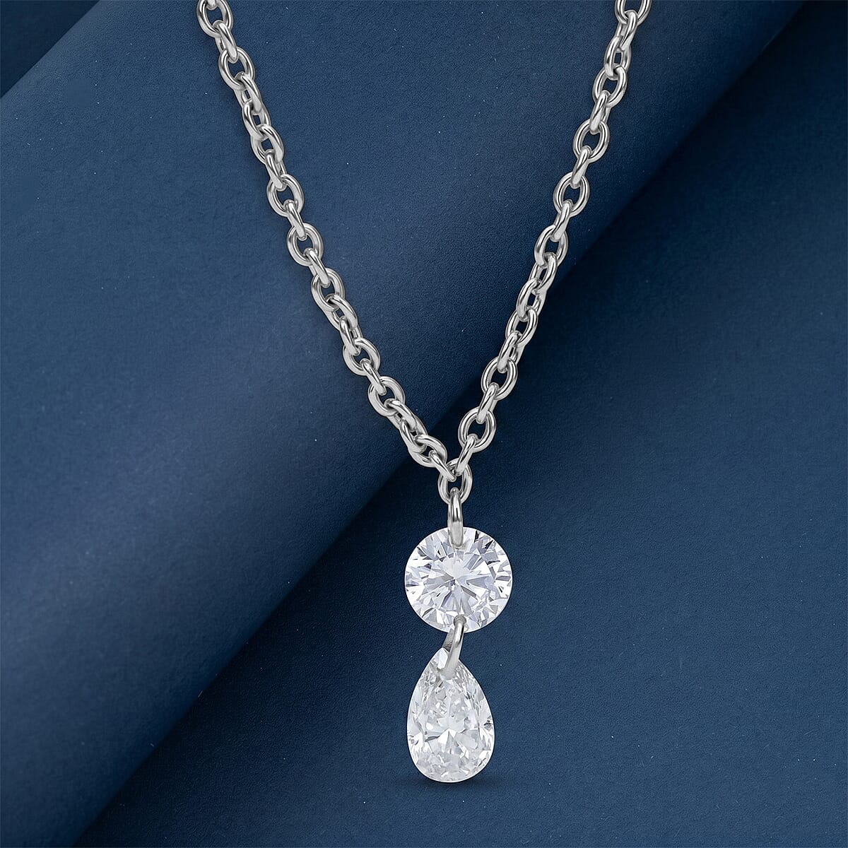 Nude Collection Luxuriant Lab Grown Diamond E-F VS 1.00 ctw Rainfall Necklace in Rhodium Over Sterling Silver (20-22 Inches) image number 1