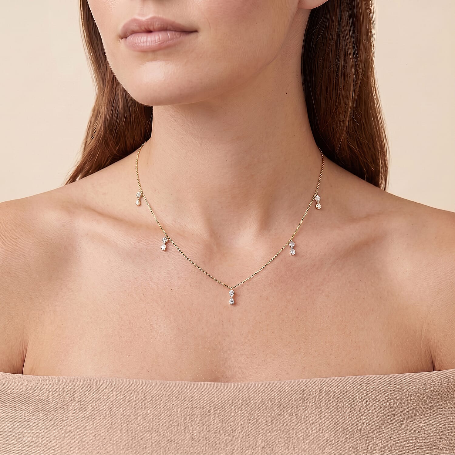 Nude Collection Luxuriant Lab Grown Diamond E-F VS 1.00 ctw Rainfall Necklace in 18K Vermeil Yellow Gold Over Sterling Silver (20-22 Inches)
