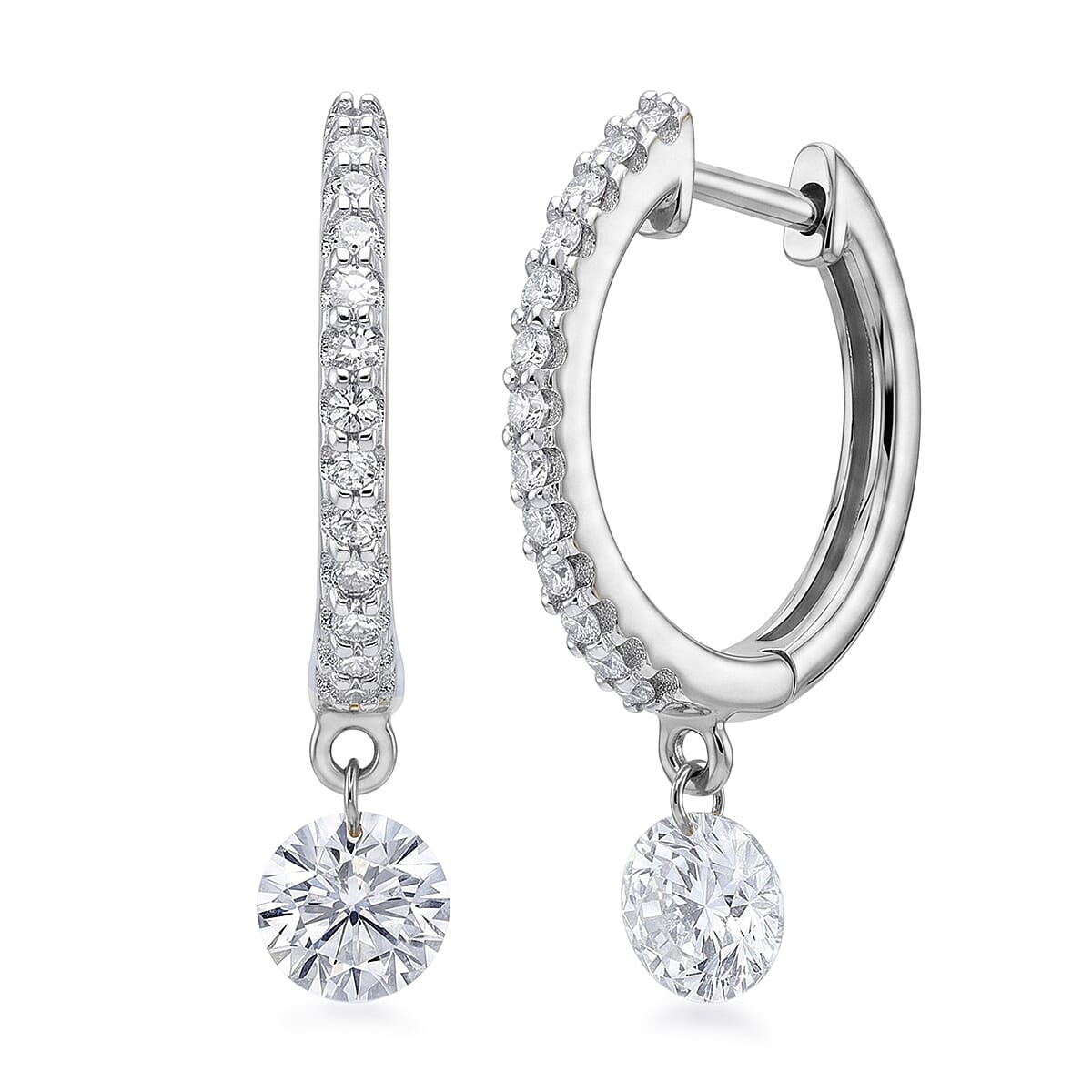 Nude Collection Luxuriant Lab Grown Diamond E-F VS 1.00 ctw Twilight Drop Hoop Earrings in Rhodium Over Sterling Silver
