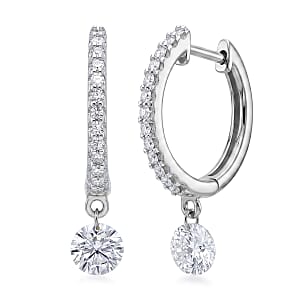 Nude Collection Luxuriant Lab Grown Diamond E-F VS 1.00 ctw Twilight Drop Hoop Earrings in Rhodium Over Sterling Silver