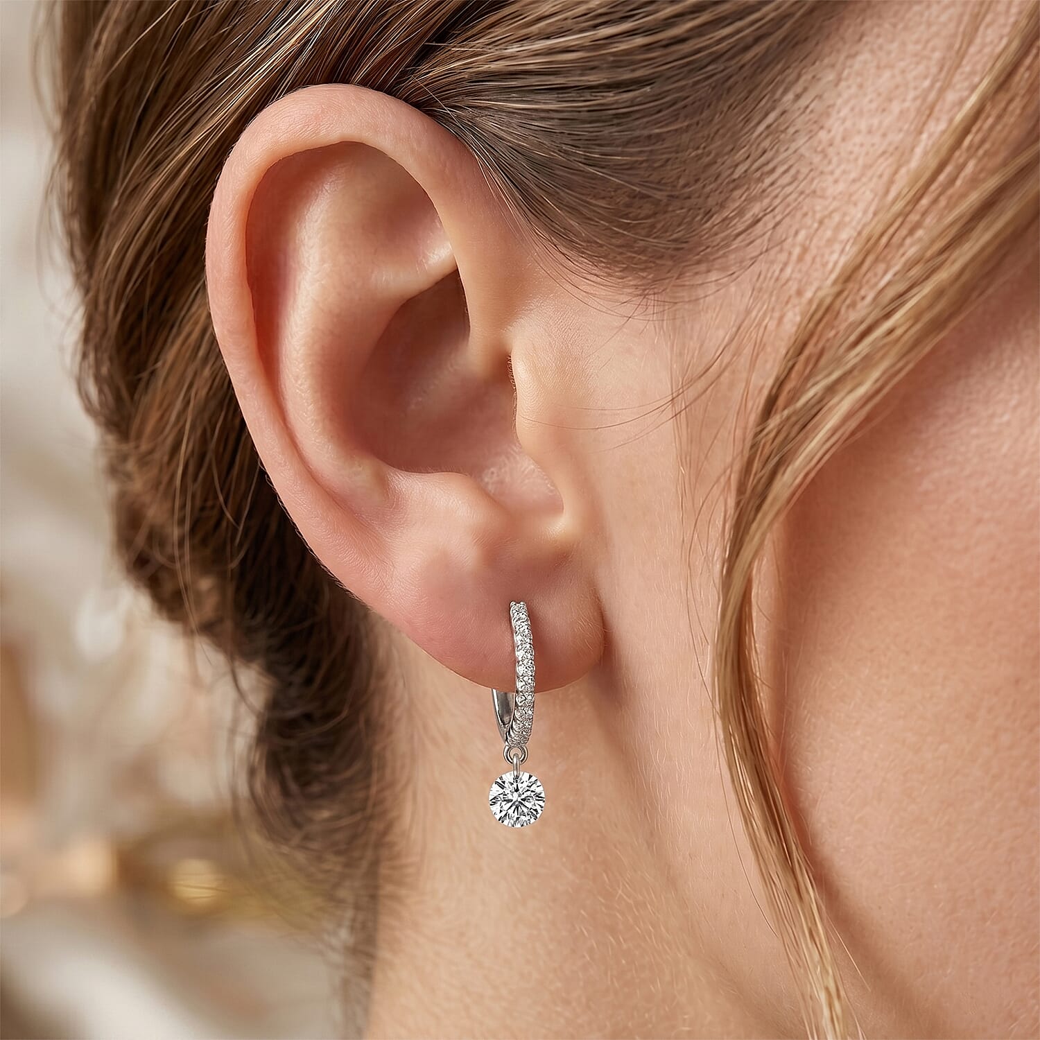 Nude Collection Luxuriant Lab Grown Diamond E-F VS 1.00 ctw Twilight Drop Hoop Earrings in Rhodium Over Sterling Silver