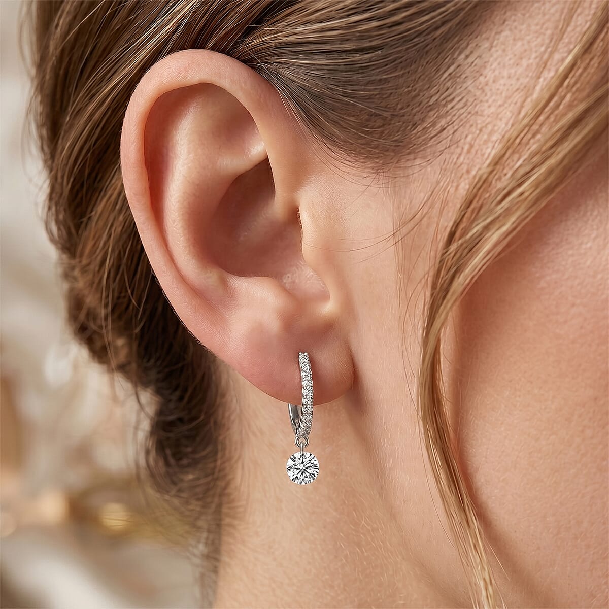 Luxuriant Lab Grown Diamond (VS) Earrings in Rhodium Over Sterling Silver 1.00 ctw image number 2