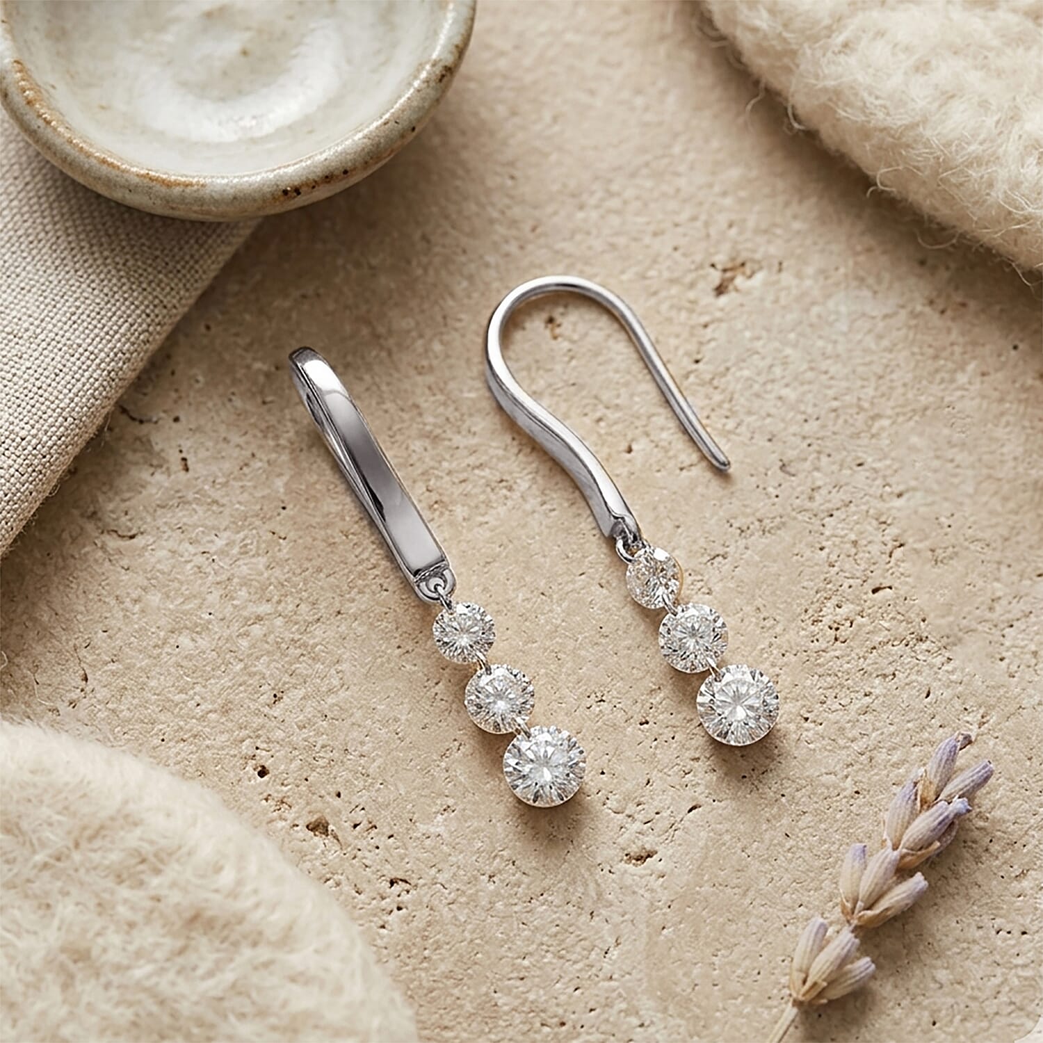 Luxuriant Lab Grown Diamond E-F VS 1.00 ctw Floating Spark Droplets Hoops Earrings in Rhodium Over Sterling Silver