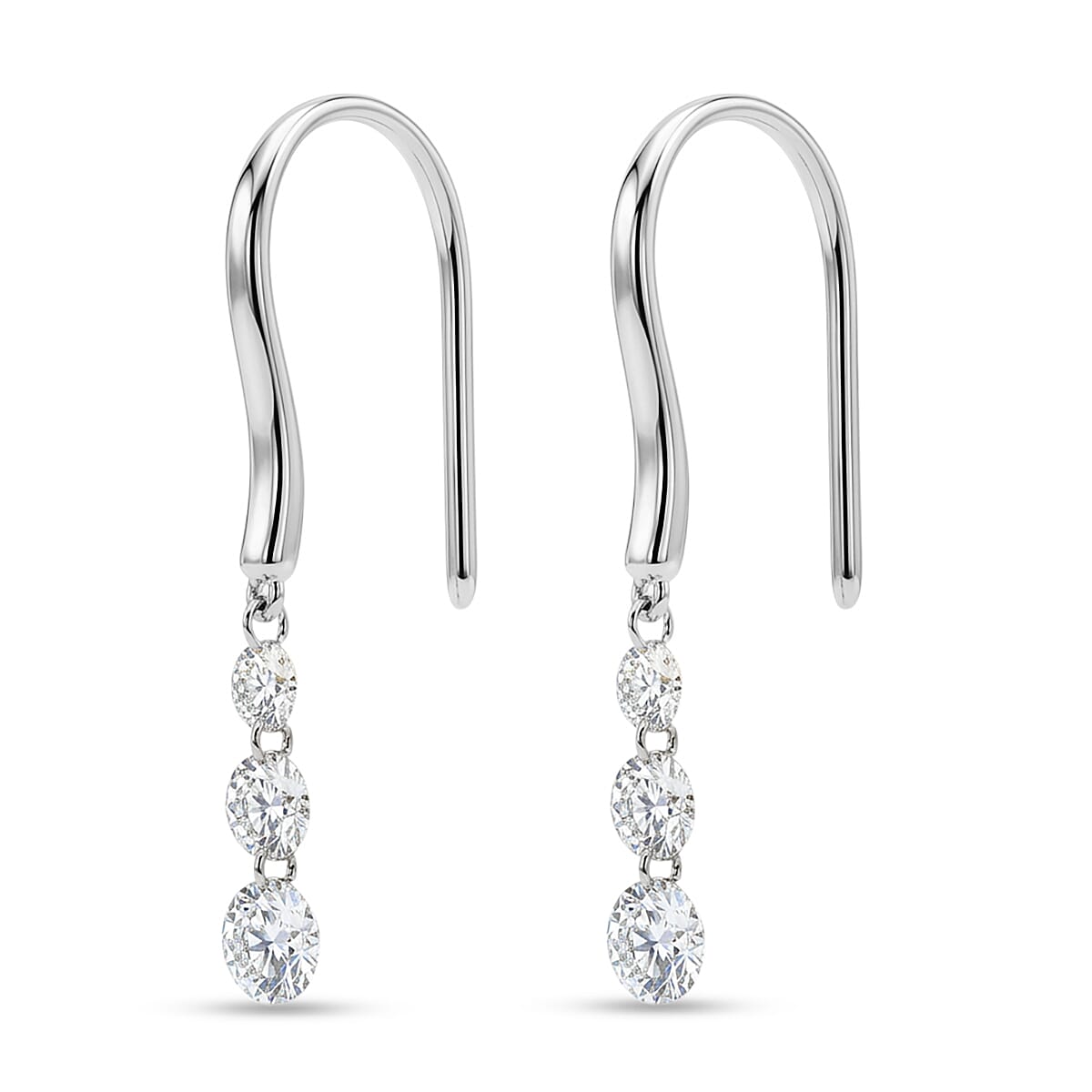 Luxuriant Lab Grown Diamond E-F VS 1.00 ctw Floating Spark Droplets Hoops Earrings in Rhodium Over Sterling Silver