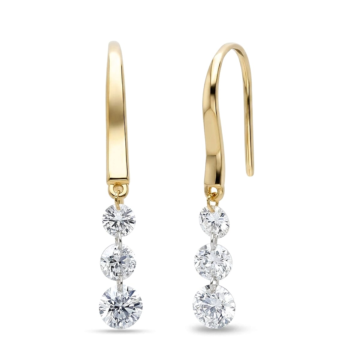 Nude Collection Luxuriant Lab Grown Diamond E-F VS 1.00 ctw Floating Spark Droplets Hoops Earrings in 18K Vermeil Yellow Gold Over Sterling Silver