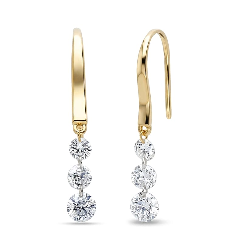 Nude Collection Luxuriant Lab Grown Diamond E-F VS 1.00 ctw Floating Spark Droplets Hoops Earrings in 18K Vermeil Yellow Gold Over Sterling Silver