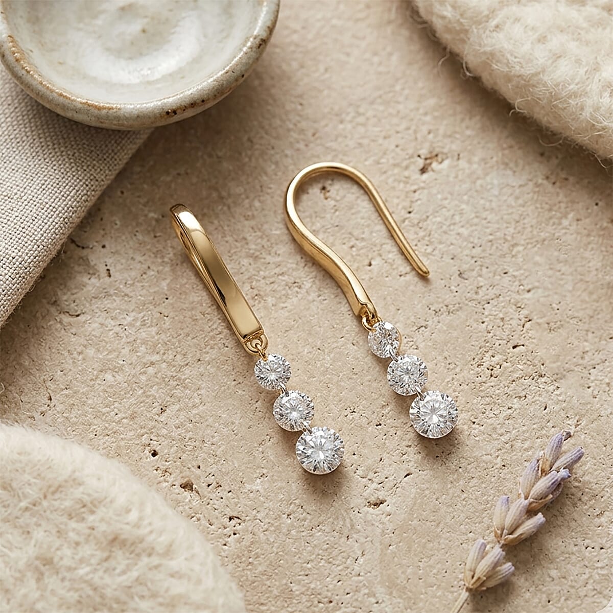Nude Collection Luxuriant Lab Grown Diamond E-F VS 1.00 ctw Floating Spark Droplets Hoops Earrings in 18K Vermeil Yellow Gold Over Sterling Silver image number 1