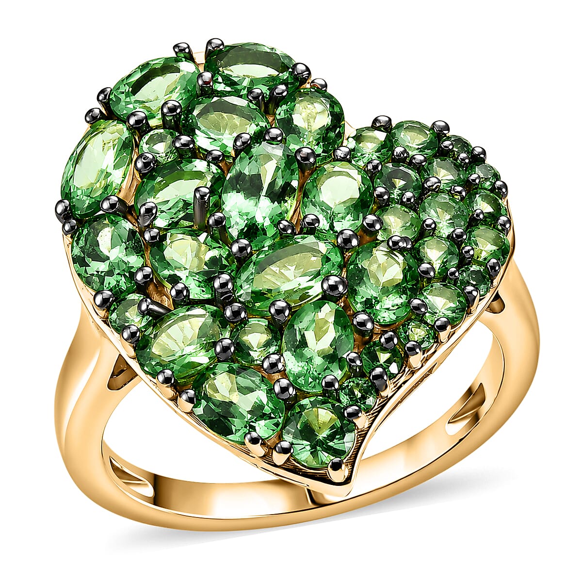 D'Joy Premium Tsavorite Garnet 3.00 ctw Imperial Green Romance Ring in 18K Vermeil Yellow Gold Over Sterling Silver (Size 6.0)