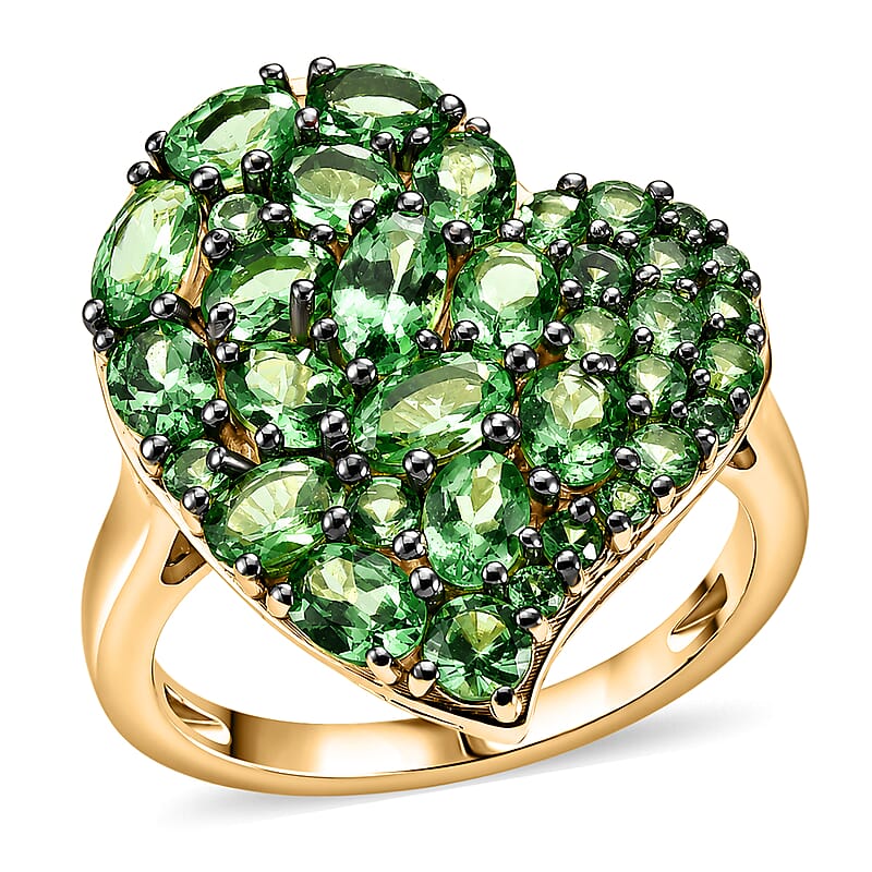 D'Joy Premium Tsavorite Garnet 3.00 ctw Imperial Green Romance Ring in 18K Vermeil Yellow Gold Over Sterling Silver (Size 6.0)