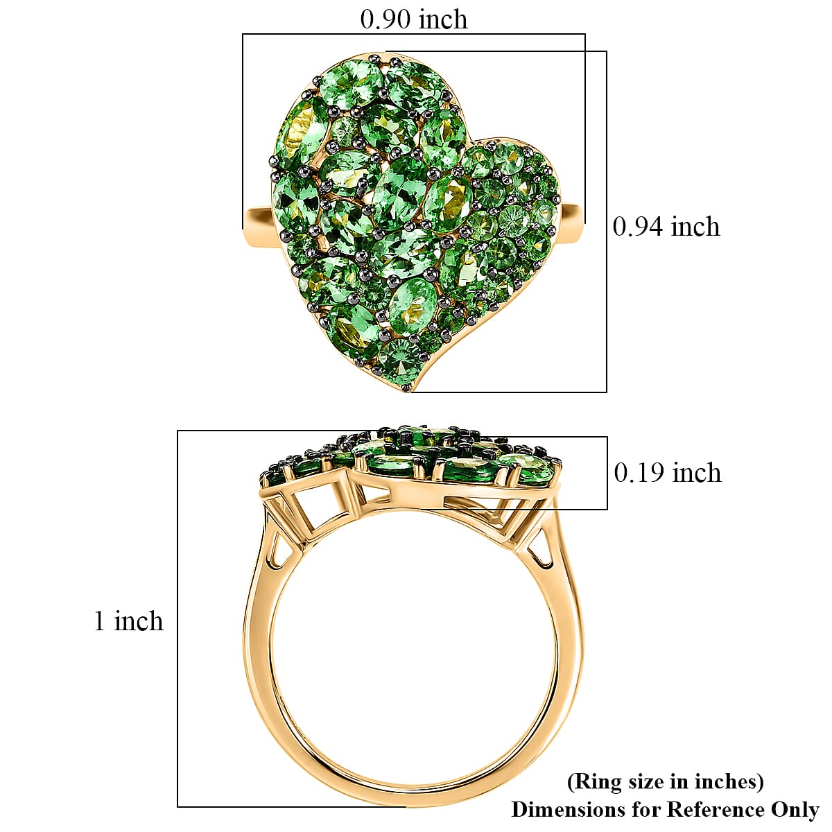 D'Joy Premium Tsavorite Garnet 3.00 ctw Imperial Green Romance Ring in 18K Vermeil Yellow Gold Over Sterling Silver (Size 6.0)