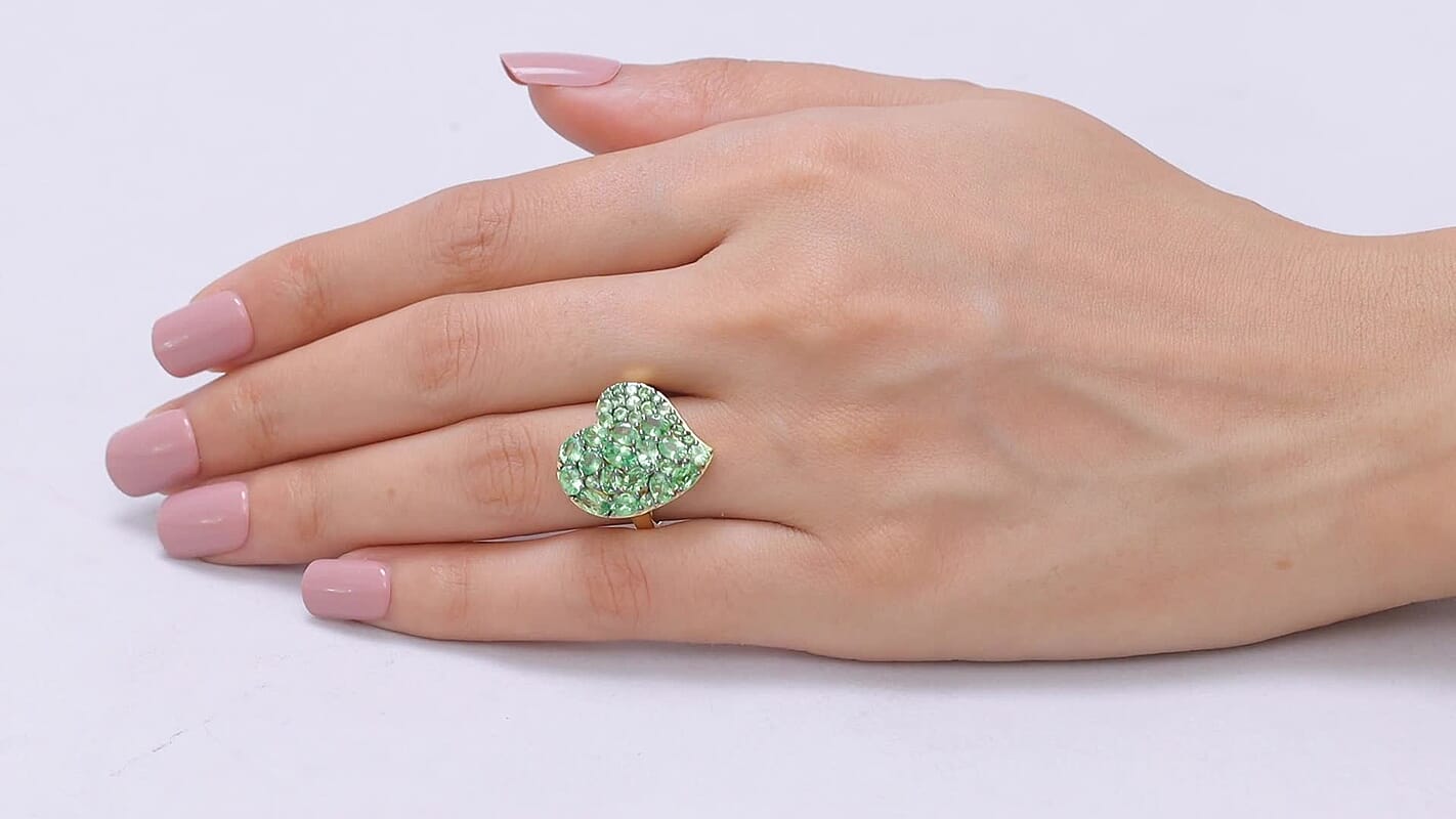 D'Joy Premium Tsavorite Garnet Ring in 18K Vermeil YG Over Sterling Silver (Size 10.0) 3.00 ctw