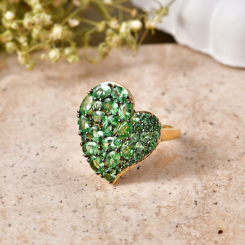 D'Joy Premium Tsavorite Garnet 3.00 ctw Imperial Green Romance Ring in 18K Vermeil Yellow Gold Over Sterling Silver (Size 7.0)