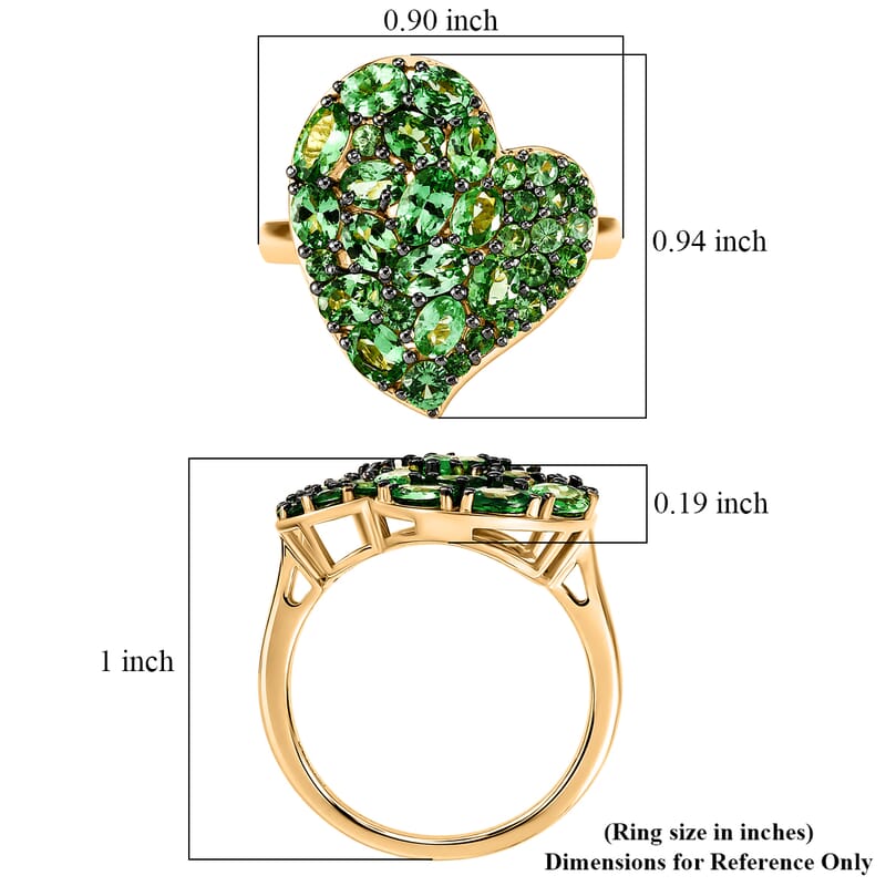 D'Joy Premium Tsavorite Garnet 3.00 ctw Imperial Green Romance Ring in 18K Vermeil Yellow Gold Over Sterling Silver (Size 7.0)