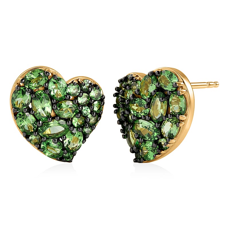 D'Joy Premium Tsavorite Garnet 4.35 ctw Earrings in 18K Vermeil Yellow Gold Over Sterling Silver