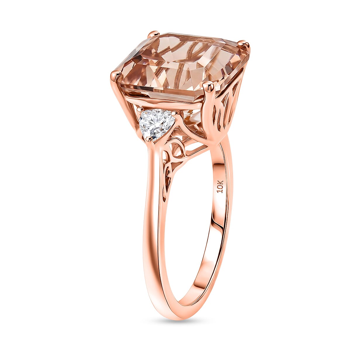 SGL Certified Asscher Cut AAA Marropino Morganite and Luxuriant Lab Grown Diamond E-F VS 7.90 ctw Blush Royale Ring in 10K Rose Gold (Size  10.0) image number 3