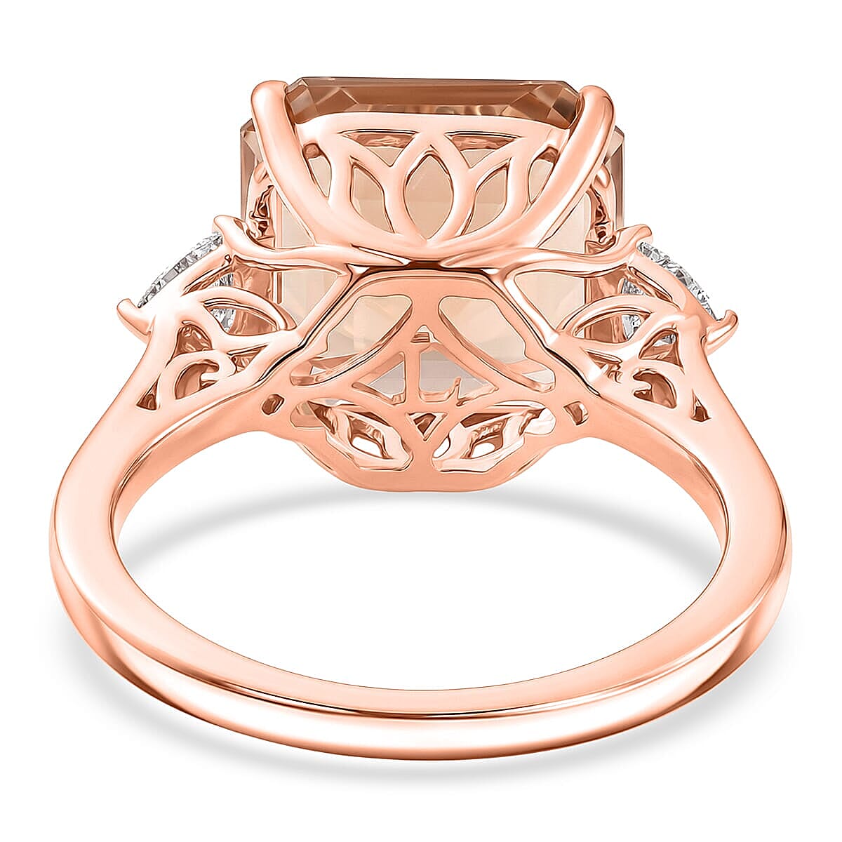 SGL Certified Asscher Cut AAA Marropino Morganite and Luxuriant Lab Grown Diamond E-F VS 7.90 ctw Blush Royale Ring in 10K Rose Gold (Size 5.0)