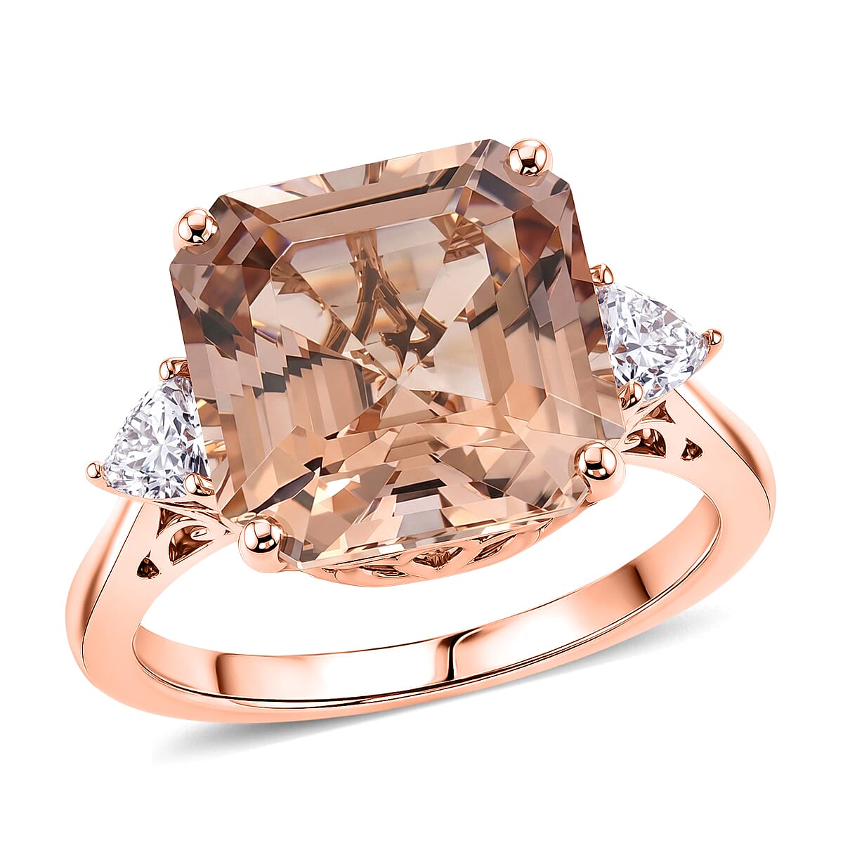 SGL Certified 10K Rose Gold Asscher Cut AAA Marropino Morganite, Luxuriant Lab Grown Diamond (E-F, VS) (0.45 cts) Ring (Size 10.0) 7.90 ctw