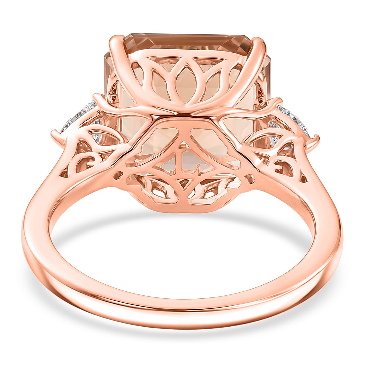 SGL Certified Asscher Cut AAA Marropino Morganite and Luxuriant Lab Grown Diamond E-F VS 7.90 ctw Blush Royale Ring in 10K Rose Gold (Size  6.0) image number 4