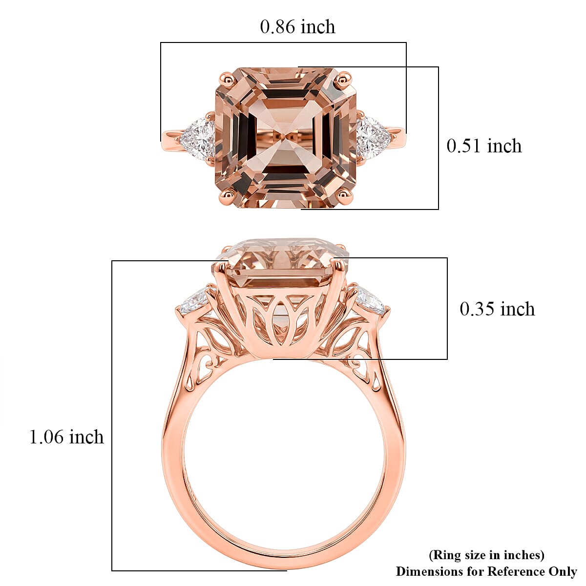 SGL Certified Asscher Cut AAA Marropino Morganite and Luxuriant Lab Grown Diamond E-F VS 7.90 ctw Blush Royale Ring in 10K Rose Gold (Size  6.0)