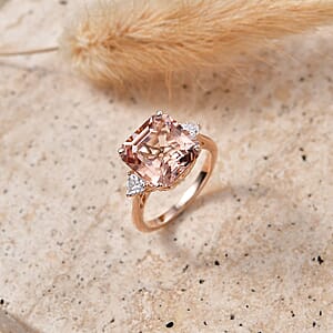 SGL Certified Asscher Cut AAA Marropino Morganite and Luxuriant Lab Grown Diamond E-F VS 7.90 ctw Blush Royale Ring in 10K Rose Gold (Size  9.0)