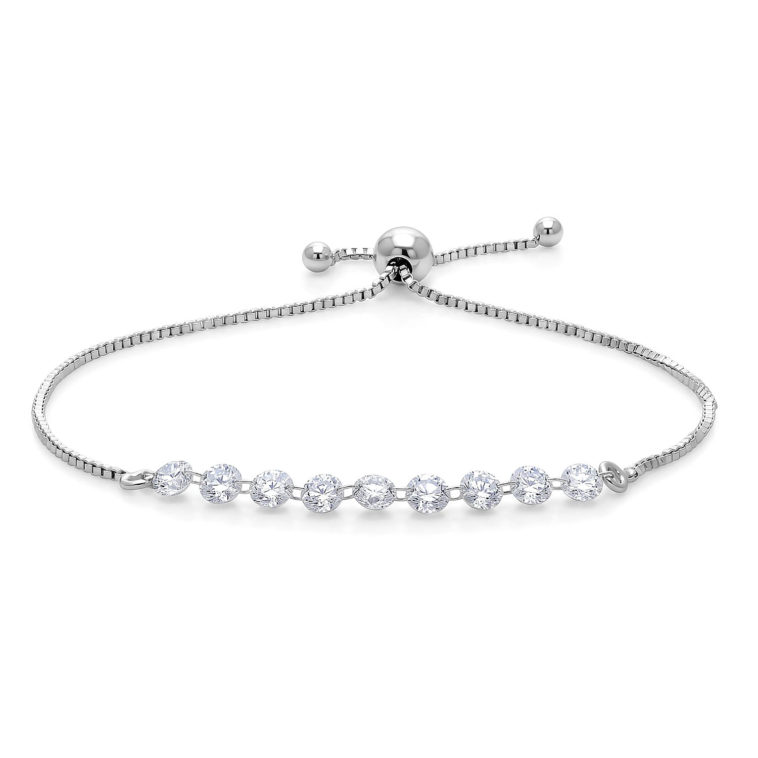 Nude Collection Luxuriant Lab Grown Diamond E-F VS 1.50 ctw Starlit Eternal Spark Bolo Bracelet in Rhodium Over Sterling Silver